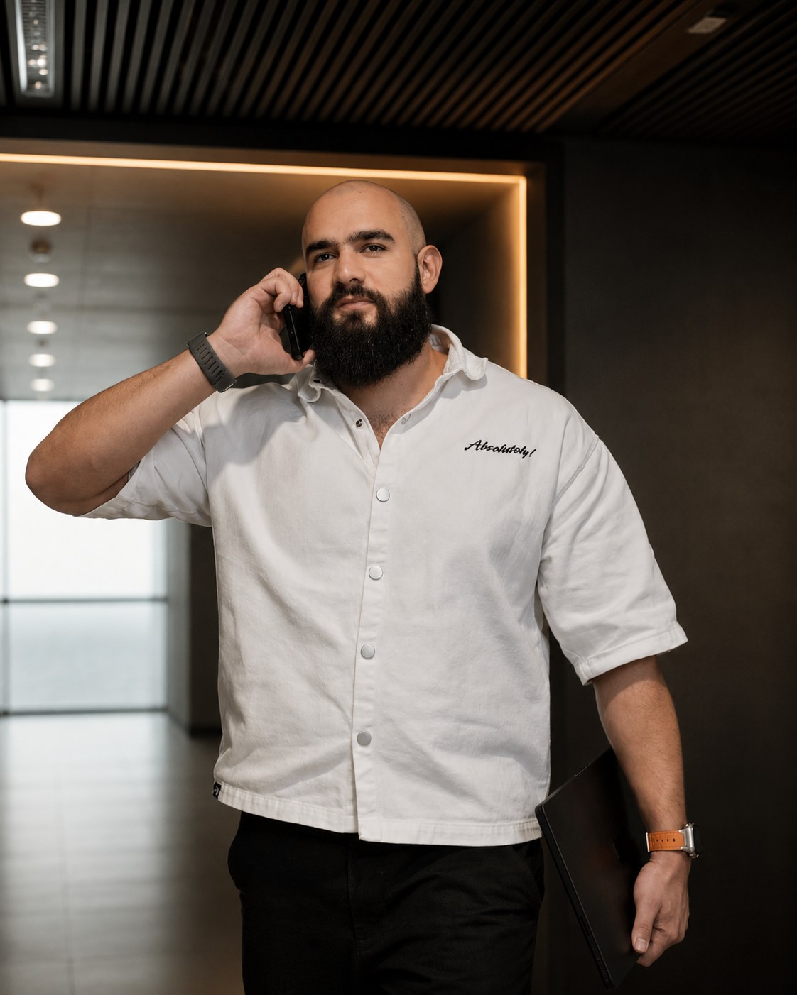 Founder of Body Architecture on a call in a modern professional setting